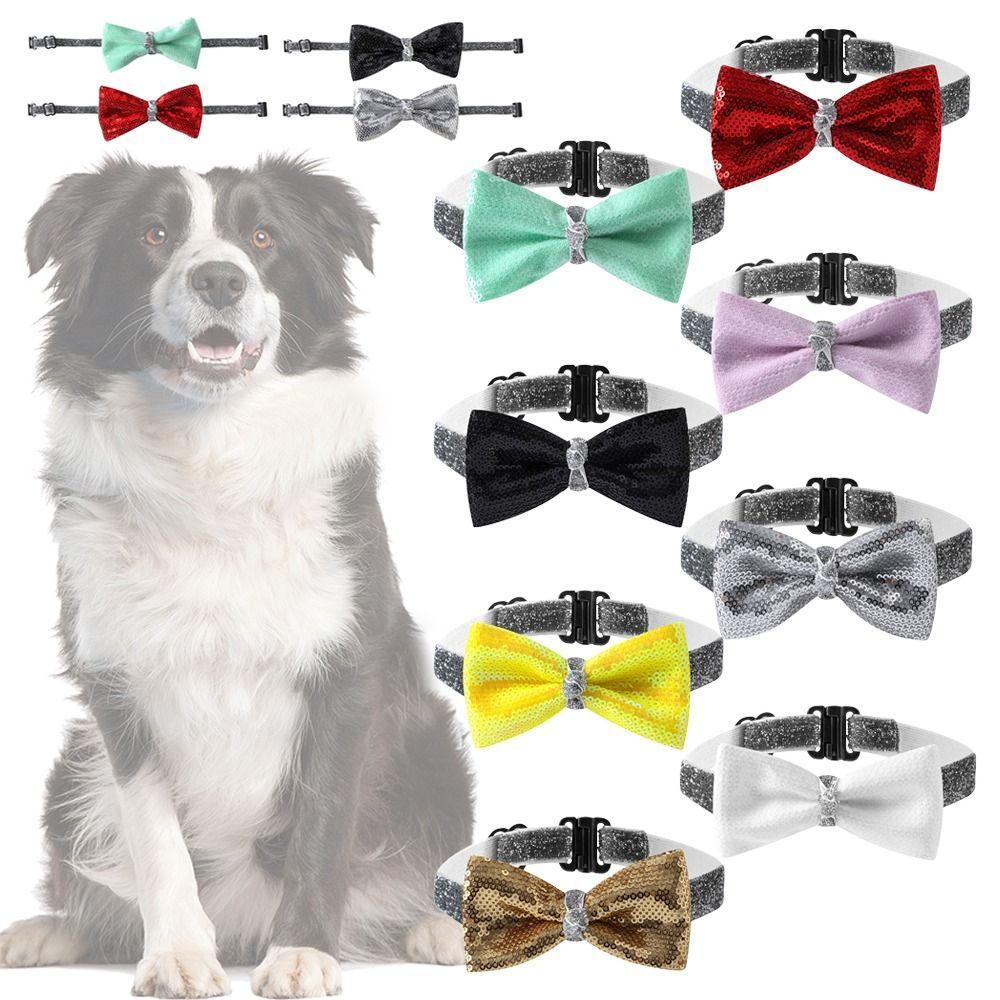 

Регулируемые аксессуары для щенков, товары для домашних животных, ошейник с бантом и блестками, галстук-бабочка, ювелирные изделия для кошек, жемчужное ожерелье