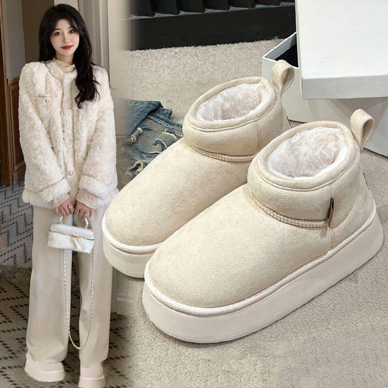 White platform snow boots women's winter 2025 new piled thickened short tube fluffy short cotton boots bread shoes