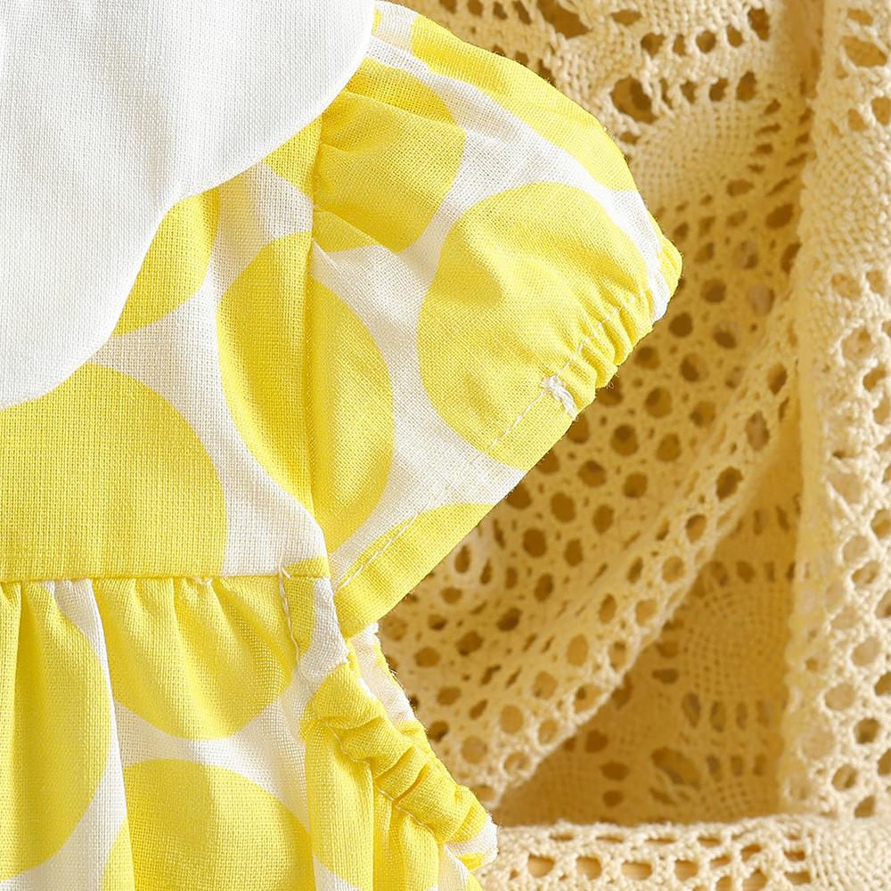2-8Y Toddler Girls 100% Cotton Yellow Polka Dot Dress Peter Pan Collar Summer Casual Sundress