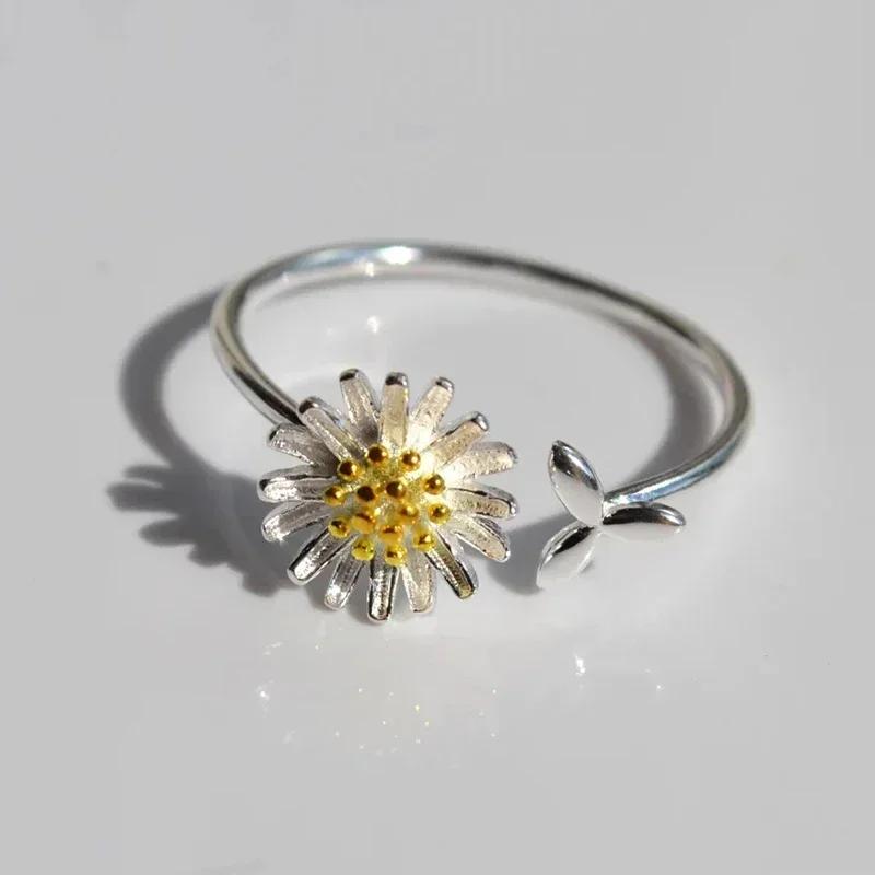 Chic Fresh Daisy Opening Ring Lady Delicate Flower Gift Everyday Jewelry For Teen Girls Accessories For Women
