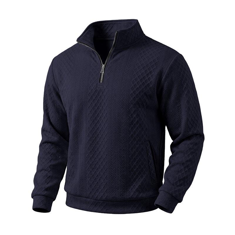 Men S Autumn Diamond Jacquard Half Zip Stand Collar Long Sleeve Pullover Sweatshirt