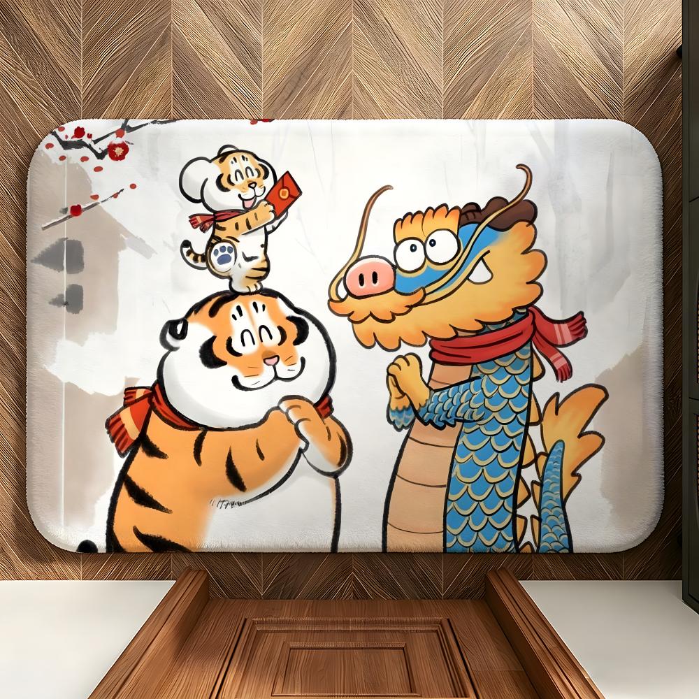 Character I-I'm Not Fat T-Tiger Floor Mat Soft Flannel Entrance Door Mat Non Slip Absorbent Bathroom Bedroom Floor Rug