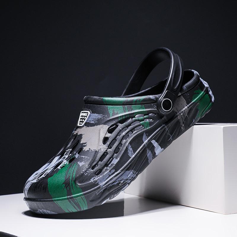 

Камуфляжные туфли с отверстиями на платформе, модные пляжные тапочки, летние взрослые садовые туфли, сандалии с сумкой на голову, большой размер 49 для мужчин 48/49 чёрный