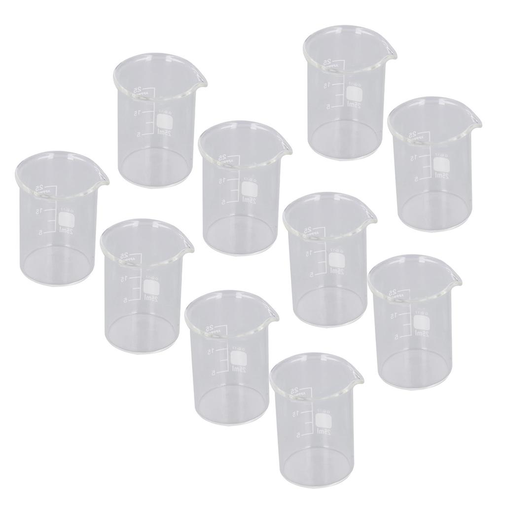10PCS Glass Beaker Set Experiment Measuring Cup with Scale Teaching Equipment 25mL Capacity