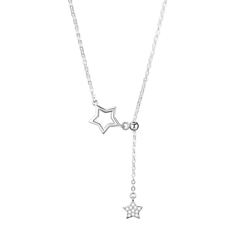 Necklace Female Pentagram Pendant Ins Niche Design Sense Diamond-Set Telescopic Collarbone Chain Trendy Jewelry Quality