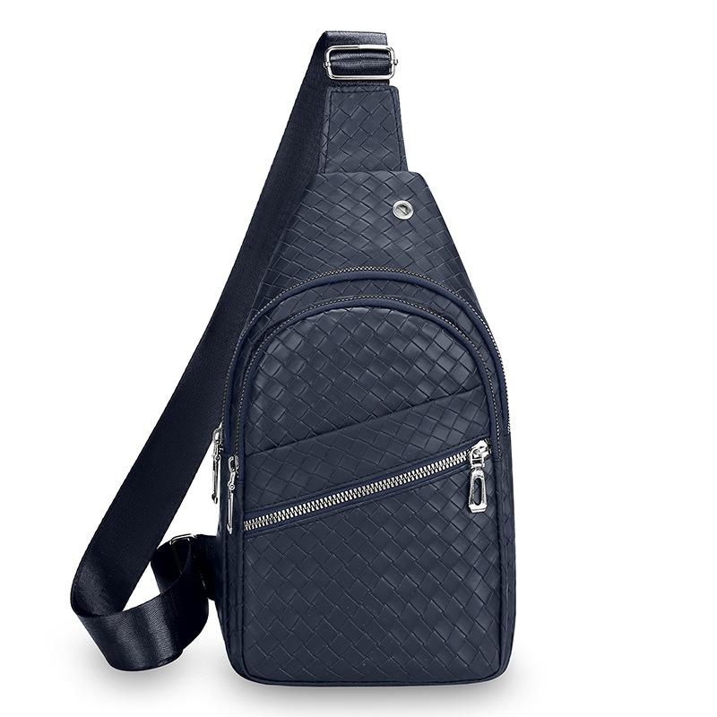 Men's Chest Bag New Woven Pattern PU Leather Chest Bag Men's Outdoor Leisure Sports Chest Crossbody Bag