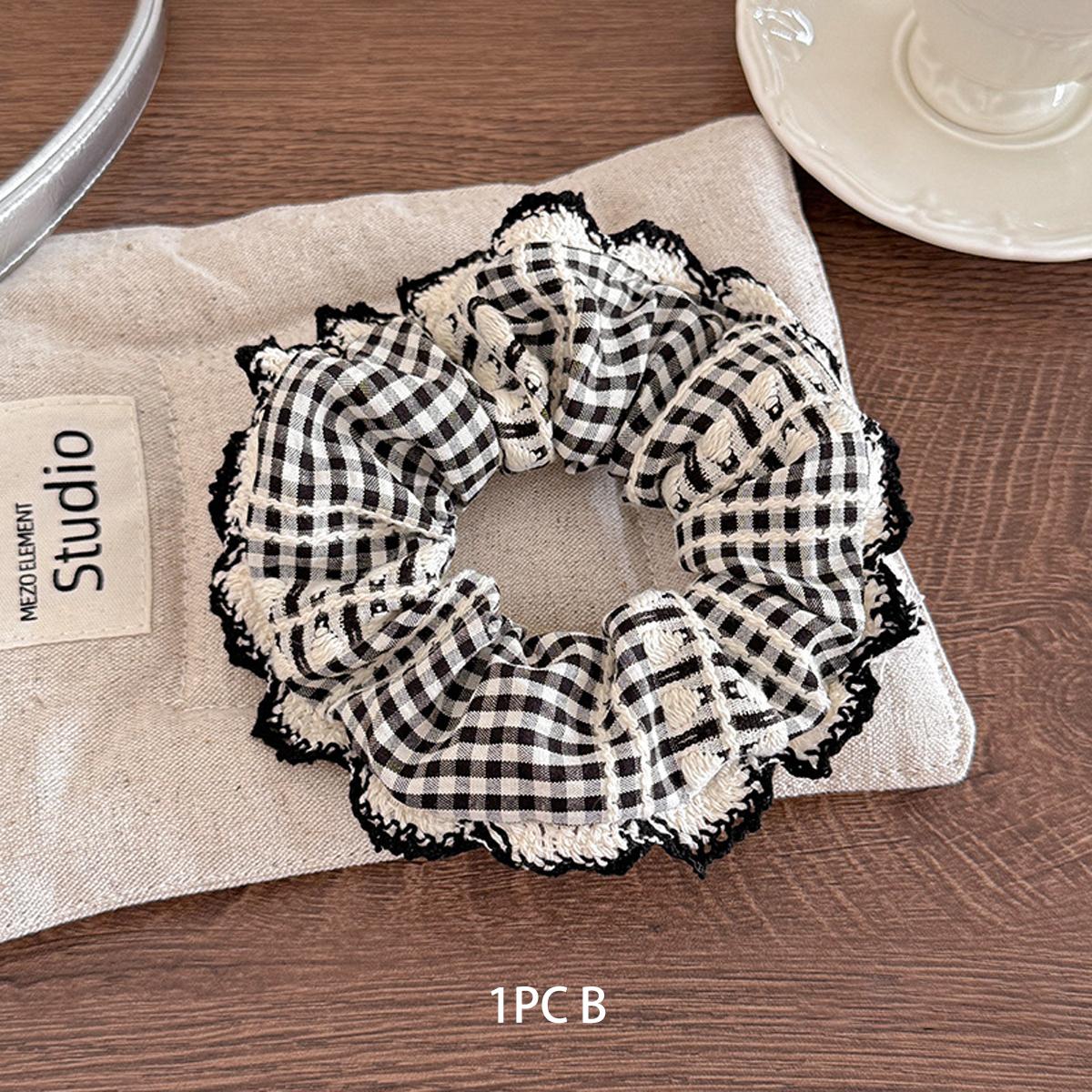 

1 шт. черно-белая клетчатая резинка для волос с кружевным бантом в виде толстой кишки, женская элегантная нишевая дизайнерская клетчатая квадратная резинка для волос