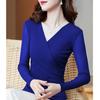 Spring Autumn New Korean Slim Fit Bottoming Shirt Fashion Black Mesh Cross V-neck Pullovers Top Long Sleeve T-shirt for Women