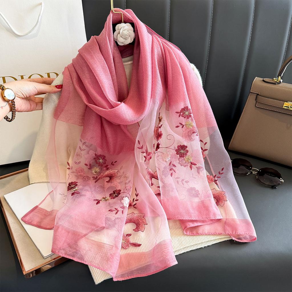 Silk wool scarf Shawls and Wraps Women Floral Embroidery Bufandas Foulard Pashmina Neck Poncho Female Scarves Hijab Bandana