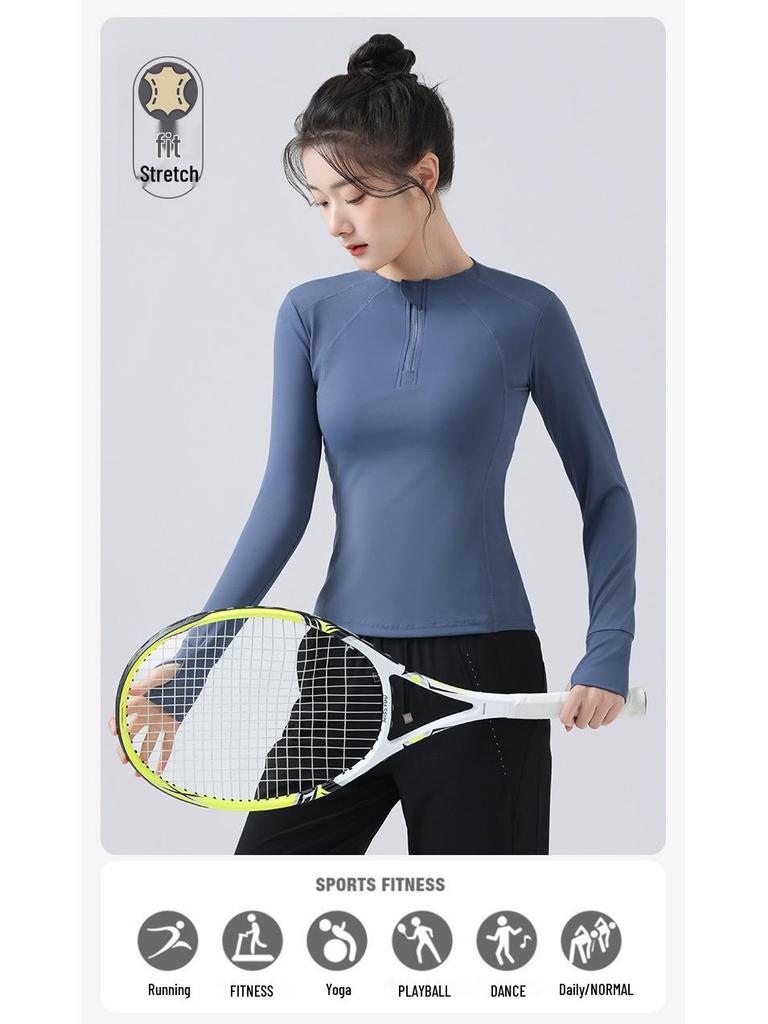 Damen Schnelltrocknendes Slim Fit Outdoor-Sportoberteil – Langarm Yoga & Lauf-Reißverschlusshemd