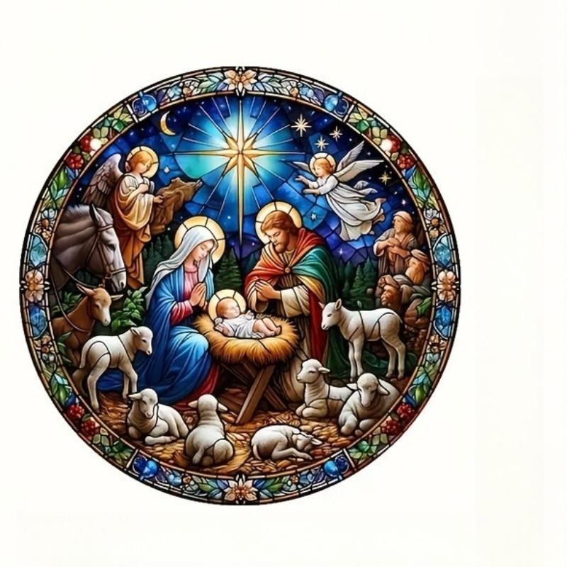 2D Flat Wooden Birth Scene Decoration, Suitable for Home Use, Fun To Hang, No Need for Batteries/electricity, Durable Outdoor