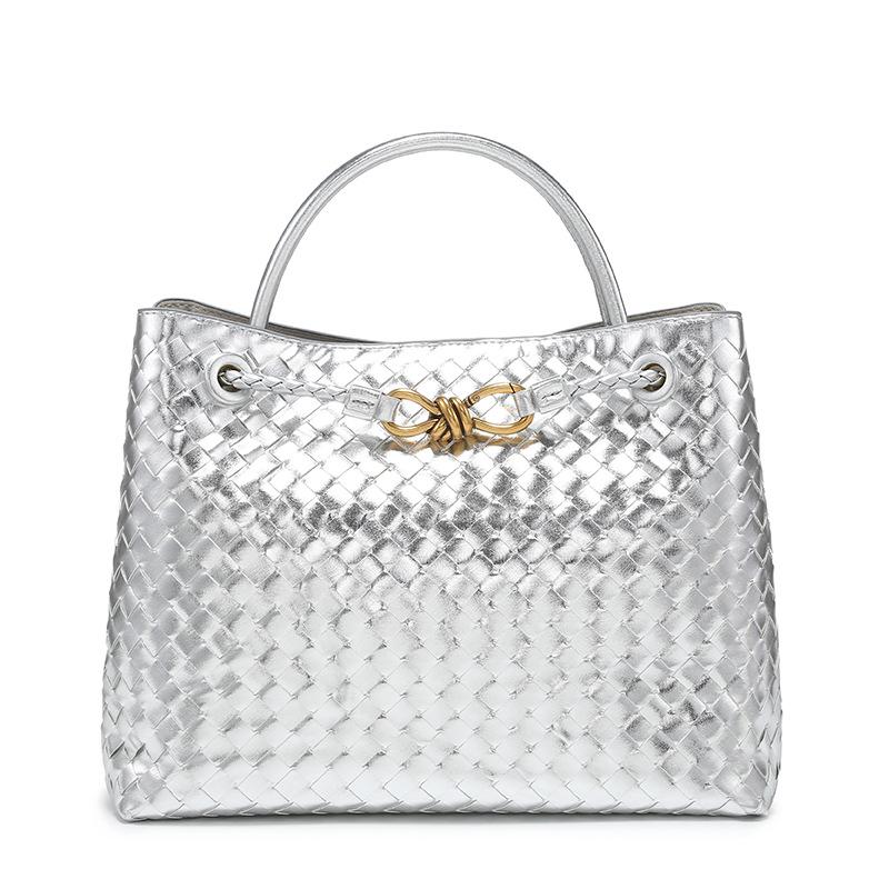 Vintage Woven Tote with Metal Buckle - Versatile Shoulder and Crossbody Bag