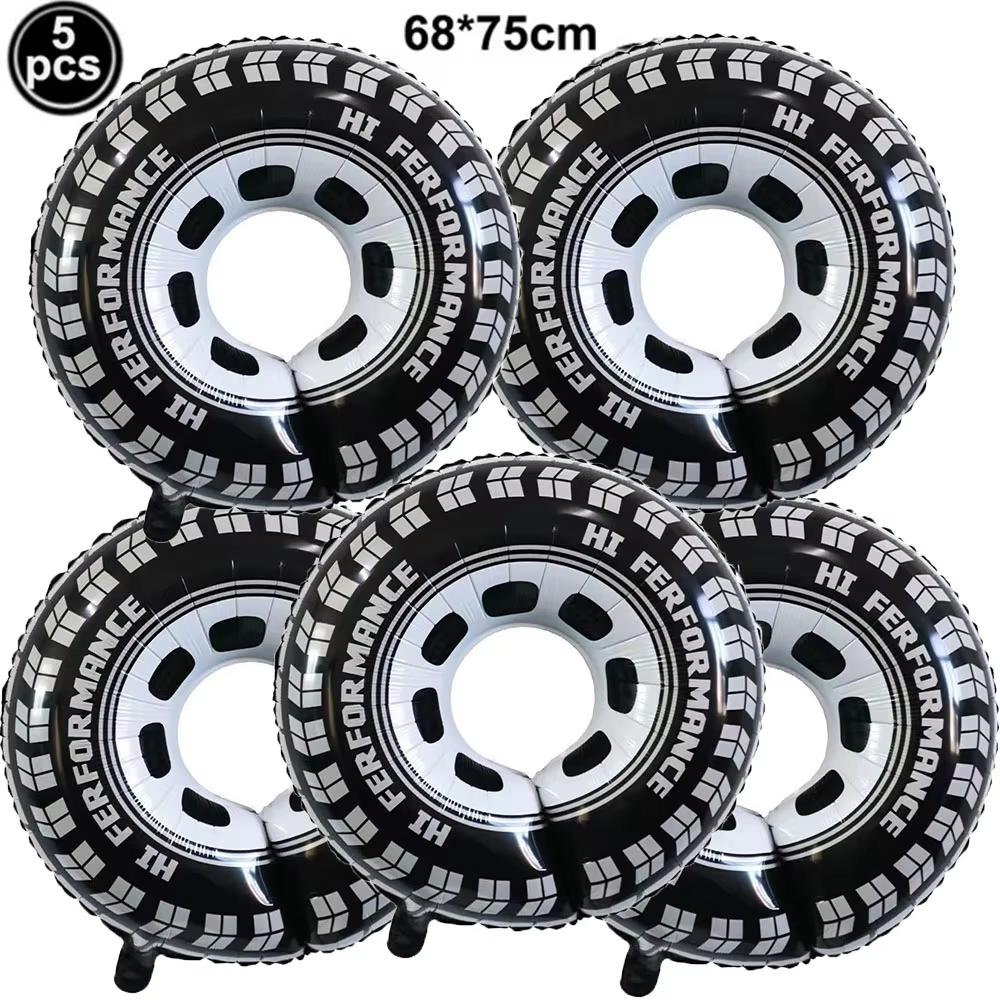 5PCS Race Motorcycle Tire Wheels Car Traffic Theme Foil Balloons Boys' Birthdays Racing Off-road Vehicle Decoration Balloons