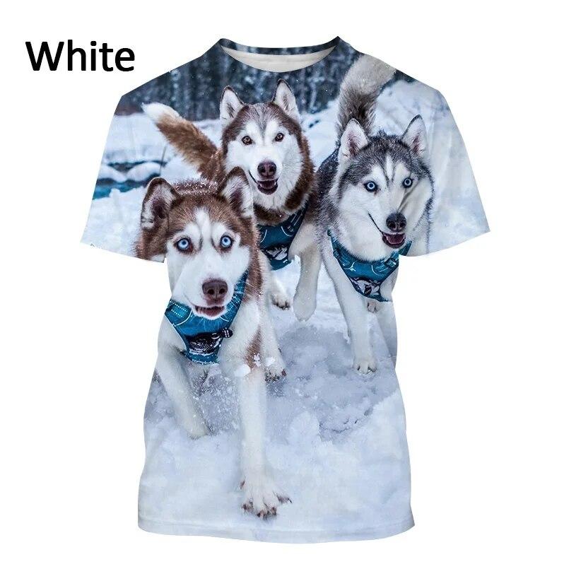 Summer New Funny Pet Dog Husky 3D Printing T-shirt Fashion Unisex Casual Harajuku Street Style Round Neck Short-sleeved T-shirt
