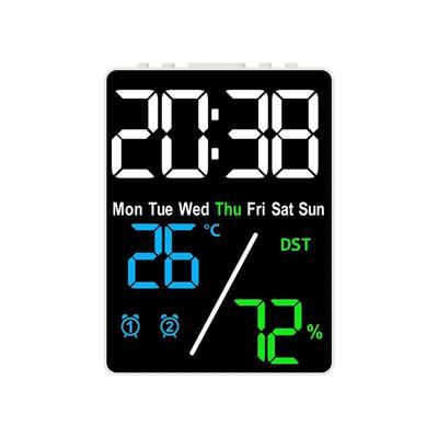 Digital Alarm Clock TEMP Humidity Date Week Disply 2 Alarm Snooze Electronic Table Clock 3-level Brightness 12/24H DST LED Clock