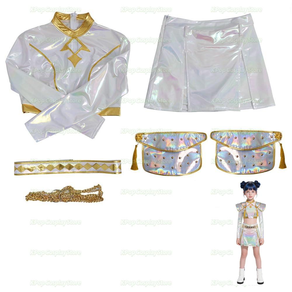 K-Pop Mädchen Dämonenjägerin Pop-Sängerin Langarm Oberteil Rock Gürtel Quaste Schulterpatches Zoey Tanz Bühnenoutfit Set