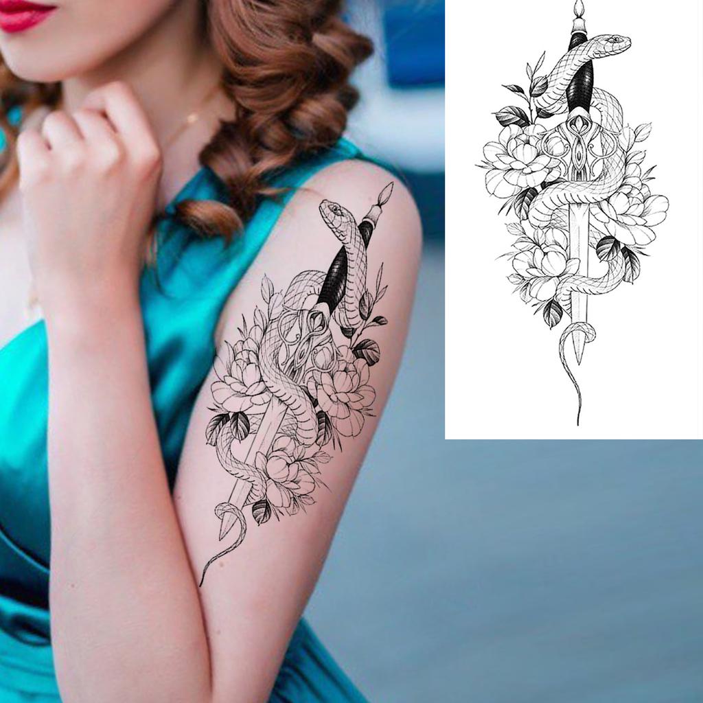 1 Sheet Black Henna Mandala Fake Jewels Temporary Sleeve Tattoos For Women Girls Forearm Waist Chest Back Tattoo Sticker Decal