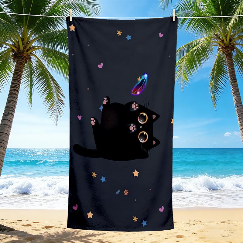 1Pc Space Cat Adventure Beach Towel, Quick Dry, Multi-Use for Beach Pool Gym Yoga Home Travel, Christmas, Halloween, Xmas Gift M928383