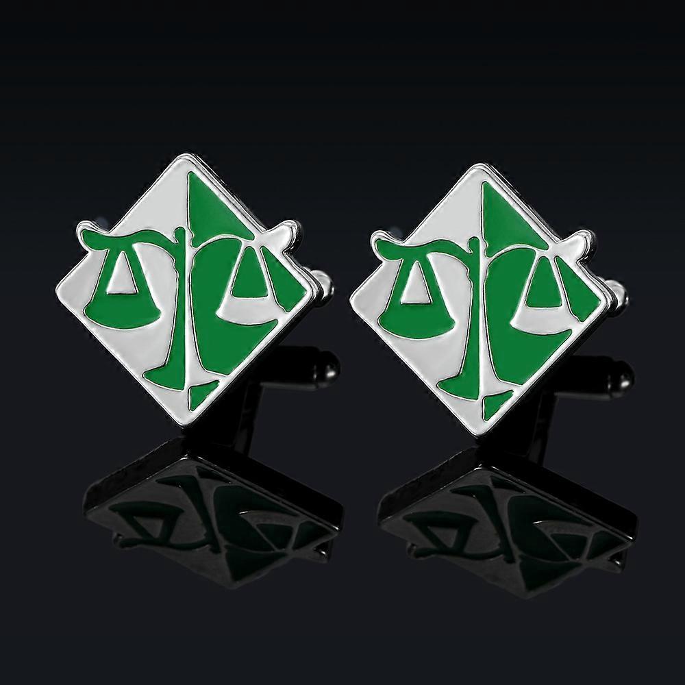 New Exquisite Round Green Oil-drip Balance Scale Cufflinks for Men's French Shirts and Business Attire, Available In Stock. Alloy.