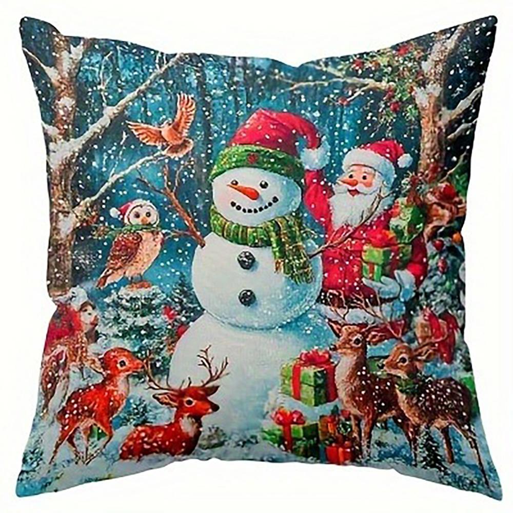 Christmas Snowman and Reindeer Printed Pillowcases: Festive Holiday Decor Sofa room cushion cover home decoration new year gift