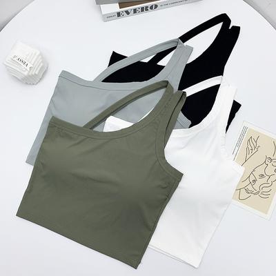Design Sense Irregular Oblique Shoulder Small Vest Integrated with Chest Pad Inside To Outside with Beautiful Back Clavicle Halter Summer