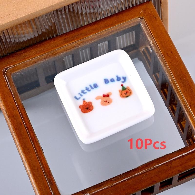 

10Pcs 1/12 Dollhouse Cartoon Mini Tray Dishes Set Dollhouse Simulation Kitchen Decoration Toy Kid Pretend Play Toys as the picture