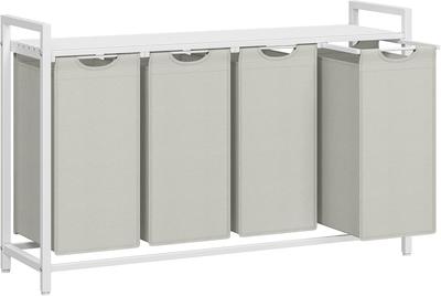 Wäschekorb, 4-Fächer Wäschekorb, Herausziehbare und Abnehmbare Wäschebeutel, Wäschetrenner, Regal, Metallrahmen, 4 x 40L