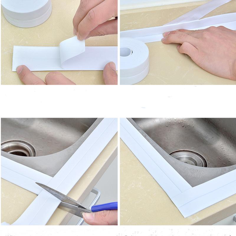 Bande d'étanchéité pour évier et bain, 3.2m, PVC auto-adhésif, autocollant mural étanche, résistant à la moisissure, ruban étanche pour toilettes, salle de bains, accessoires de cuisine