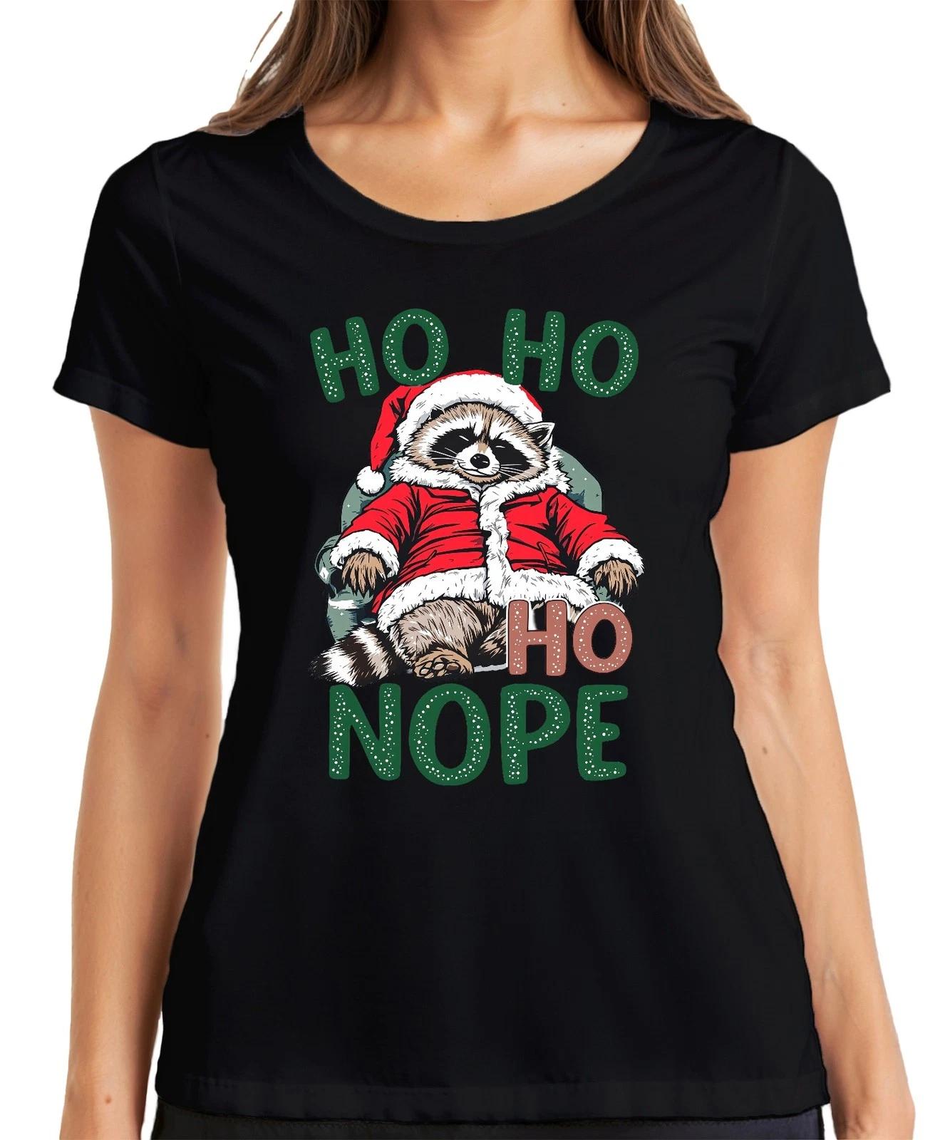 HO HO HO NOPE Waschbär Weihnachten Weihnachtsmann lustig Geschenk Damen T-Shirt L