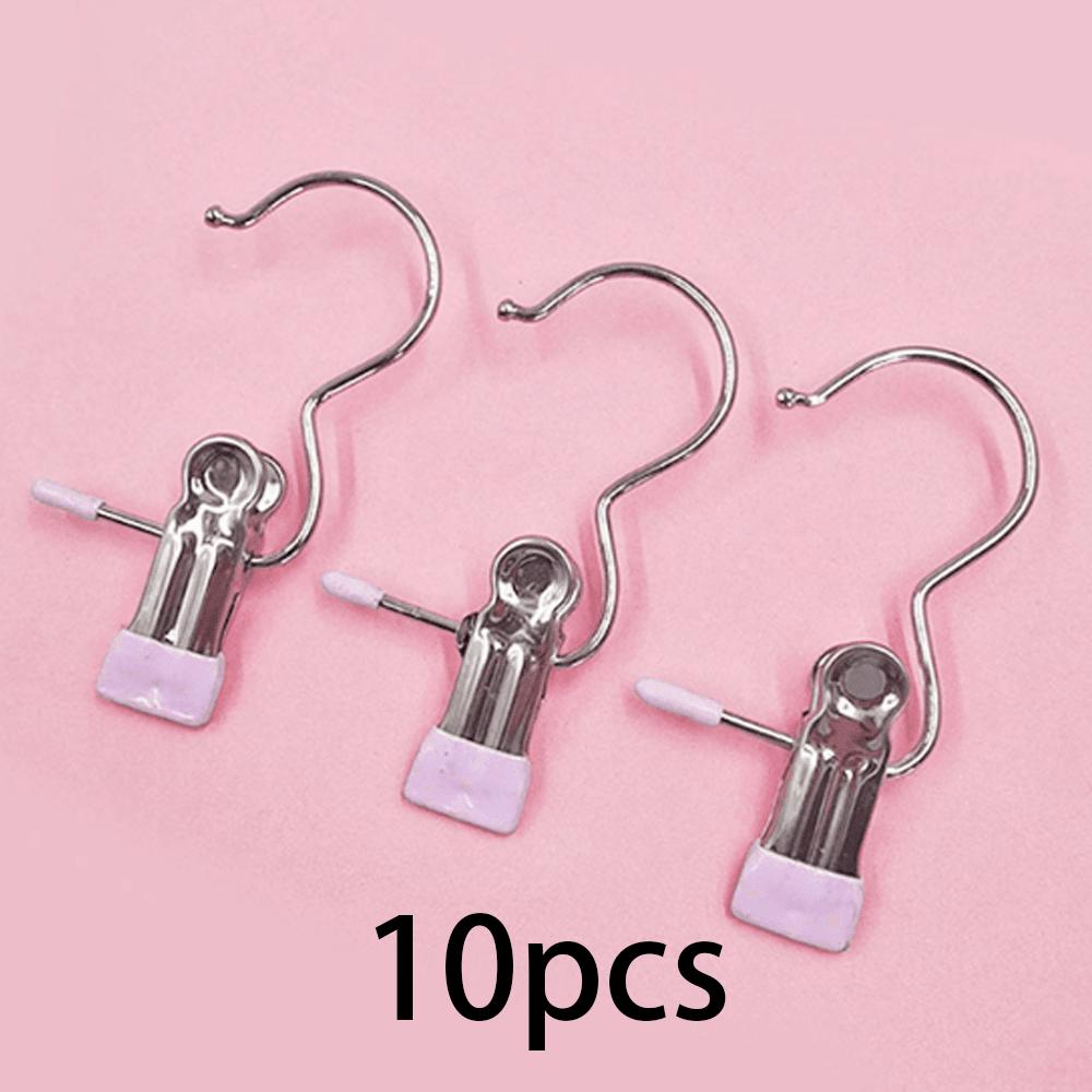 10pcs Premium Stainless Steel Clothes Clips, Adjustable Metal Pants Skirt Hanger with Grip Clips Hook Laundry Home Organizer