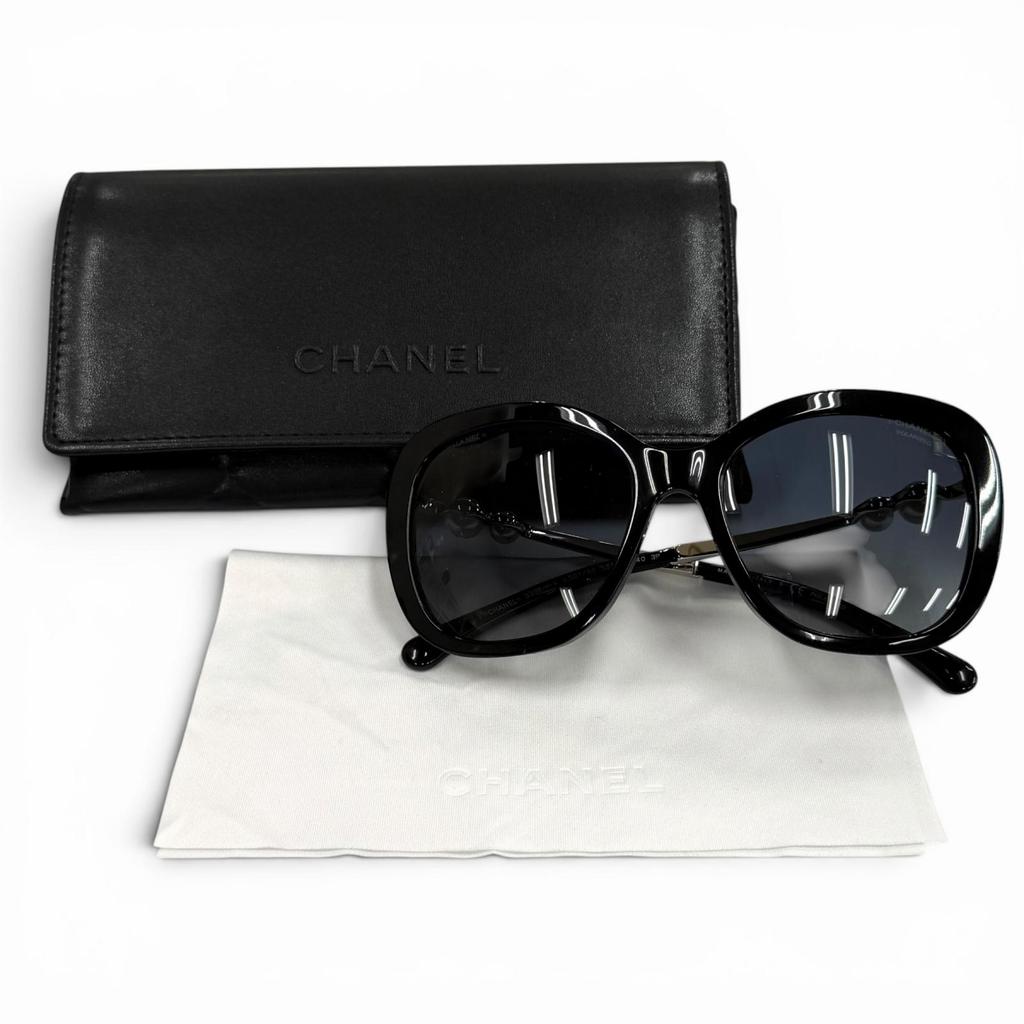 Very Good CHANEL Sunglasses COCO Mark Eco Pearl Square Shape Black 5339-H-A Used
