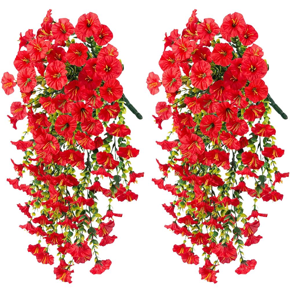 2/4Pcs UV-Resistant Artificial Flowers Morning Glory Eucalyptus Hanging Flower Plants Wedding Home Outdoor Garden Decoration
