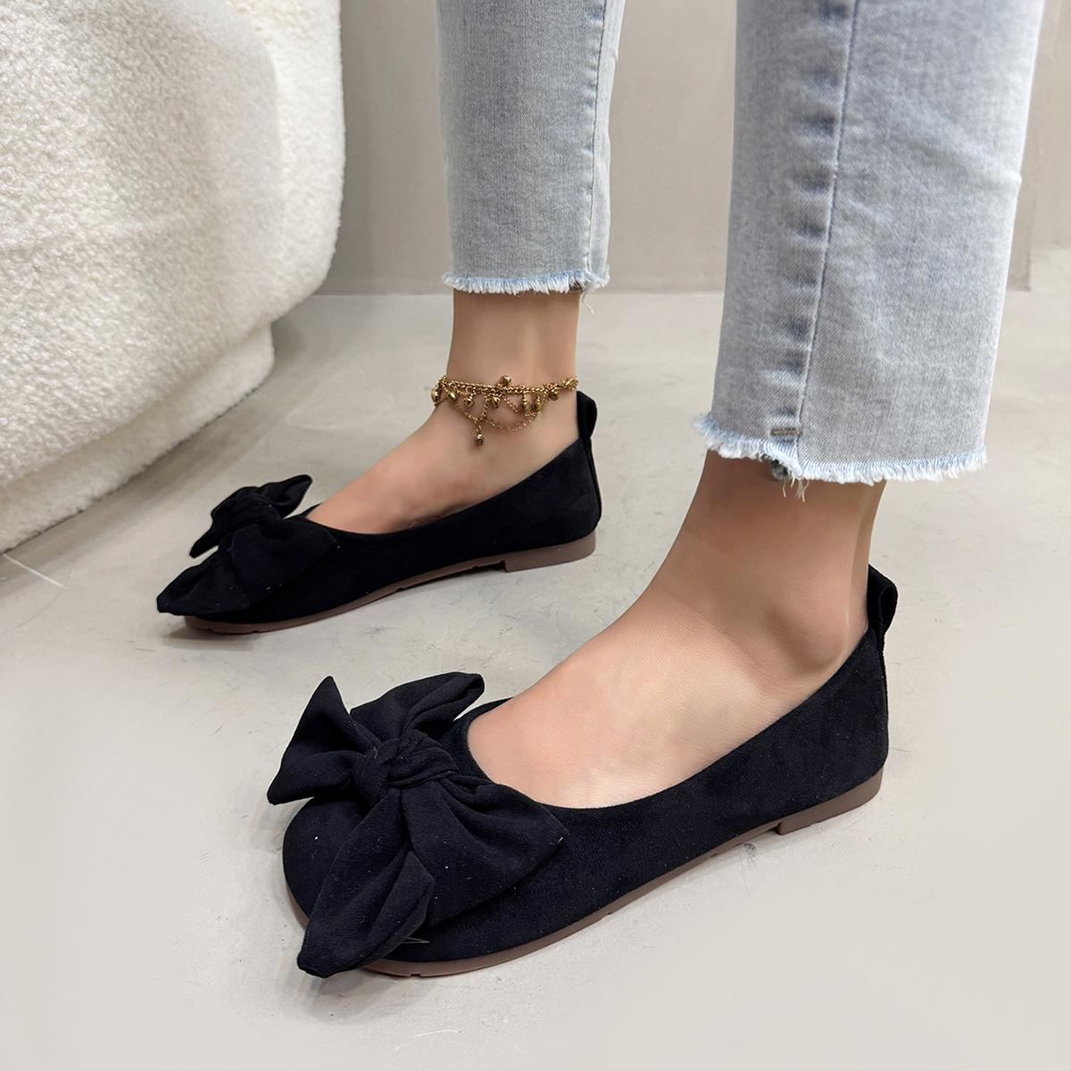 

Новые летние туфли с острым носком, удобные, повседневные, с бантом, однотонные, элегантные женские туфли, дышащие туфли на плоской подошве с неглубоким вырезом 43