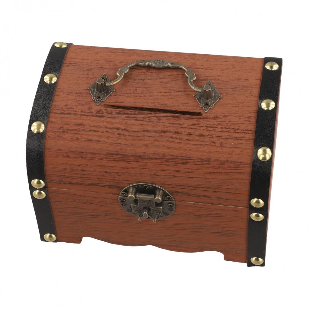 Lock And Key Piggy Bank Wooden Money Box Kids Financial Education