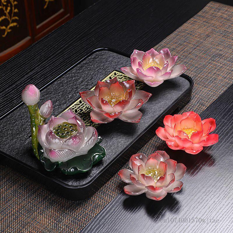 Zhaocai-Farbwechselnder Lotus-Teetier, Kleines Harzornament, Kreatives Kung Fu Tee-Set Zubehör, Boutique-Dekoration, 1 Stück