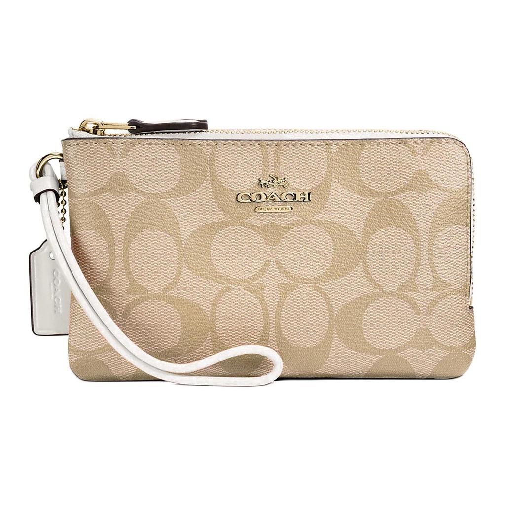 Coach Corner Zip 16 Double Layer Monogram Print Double Zipper Clutch Women Clutch Light-Khaki White 87591-IMDQC