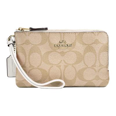 Corner Zip 16 Double Layer Monogram Print Double Zipper Clutch Women Clutch Light-Khaki White 87591-IMDQC