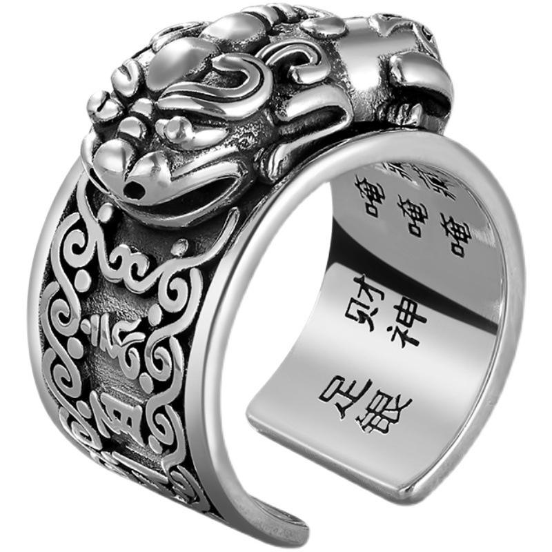 

Классическое кольцо Pixiu с изображением животных для мужчин, аксессуары для указательного пальца, ретро индивидуальное буддийское сутра, открытое кольцо, мужское ювелирное изделие