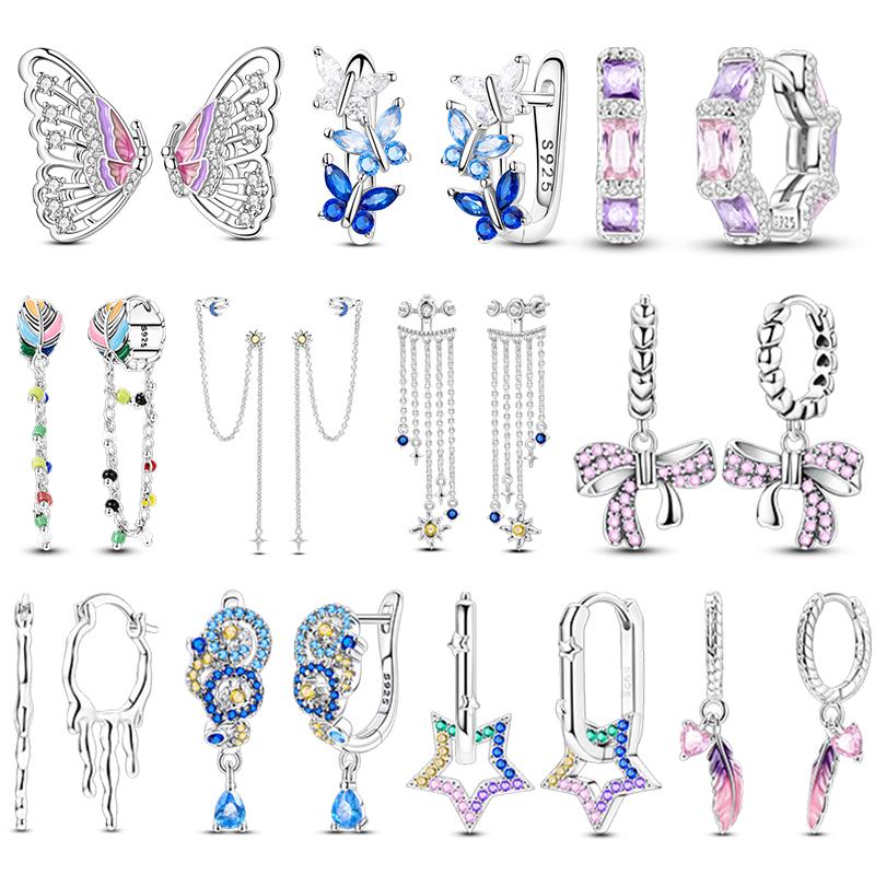 Original 925 Sterling copper Tassel Earrings Women 2025 Zircon Ear Studs Sparkling Pave Hoop Earring Anniversary Zircon Gift