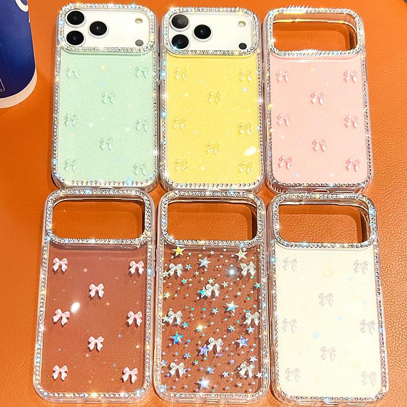 Applicable To Apple 17promax Flash Diamond Mobile Phone Case Samsung S26Ultra Bow iPhone17E Three-dimensional A17