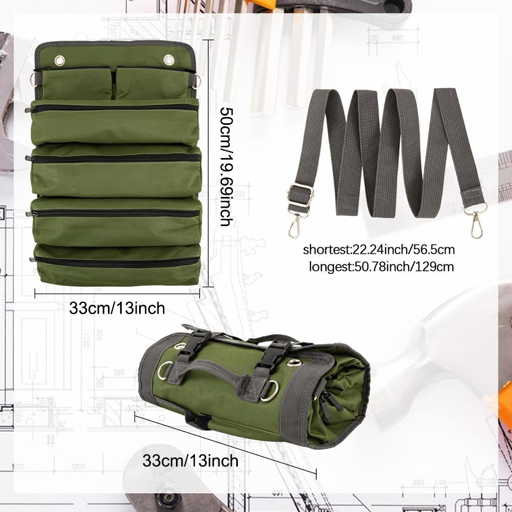 Multifunctional Roll Up Tool Bag Large Capacity Oxford Hanging Tool Bags Wear-Resistant Electrician Hardware Tools Organizer