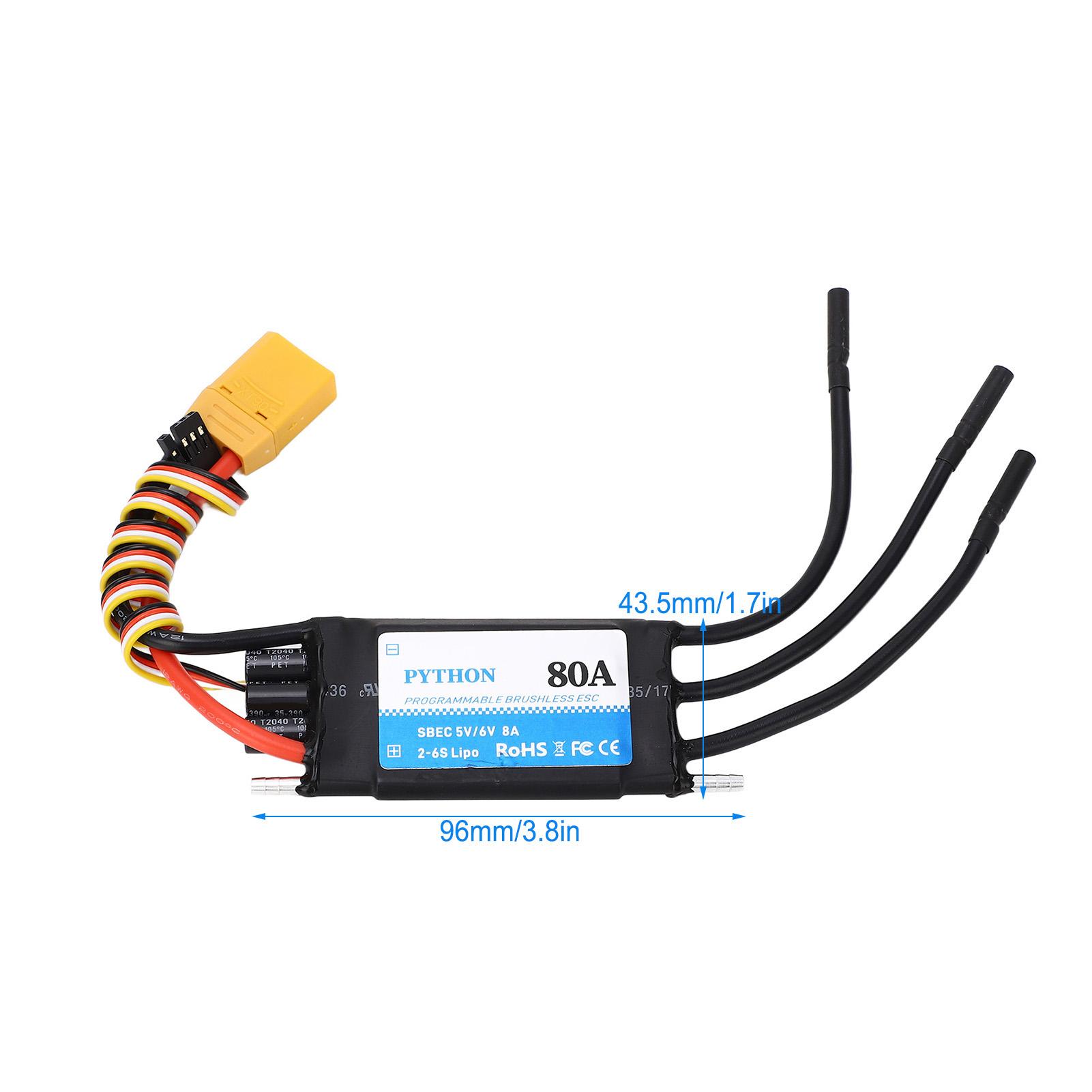 

80A RC Boat ESC Waterproof Black Multi Protections RC Electric Speed Controller for Replacement