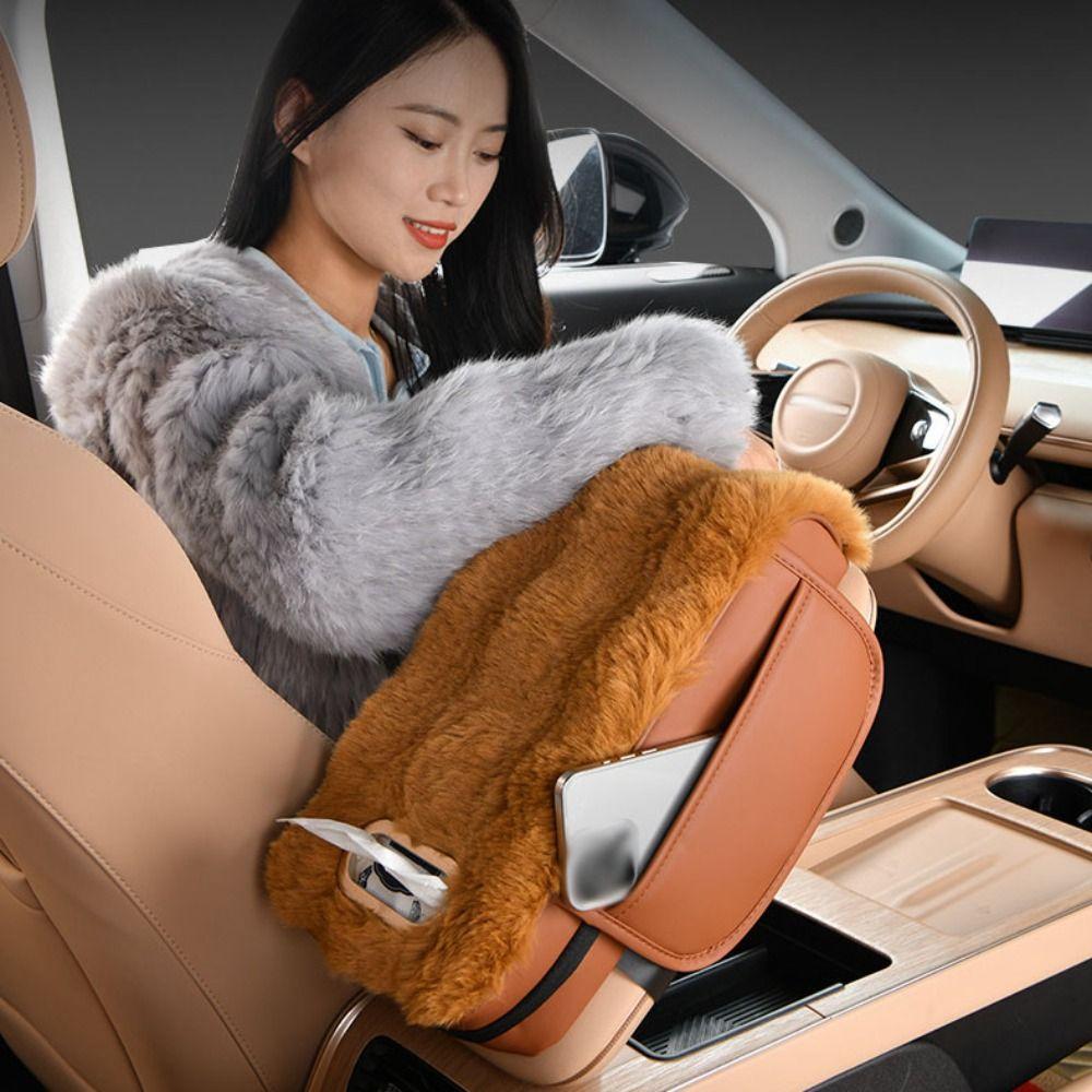 Plush Universal Car Tissue Box Three-in-one Car Armrest Pad  Automotive Use