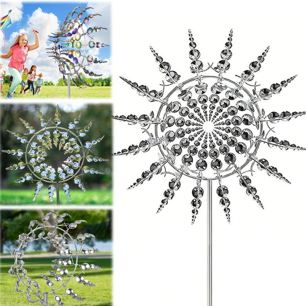 Ground Mounted Wind Spinner Wind Powered Kinetic Sculpture Metal Windmill  Garden Decoration