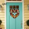 Halloween Door Decoration Flower Skull Pumpkin Wreath Decorations, Heart Shape Welcome Hanging Sign, Happy Front Autumn Hanger Decor, Wooden Ornaments