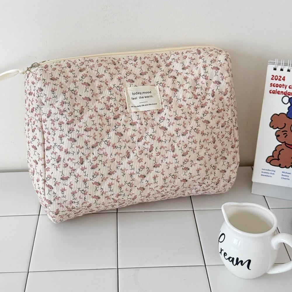 Süßer Kord Ästhetischer Kosmetik-Organizer Große Kapazität Reißverschluss Hautpflege Clutch Kulturbeutel Kosmetik