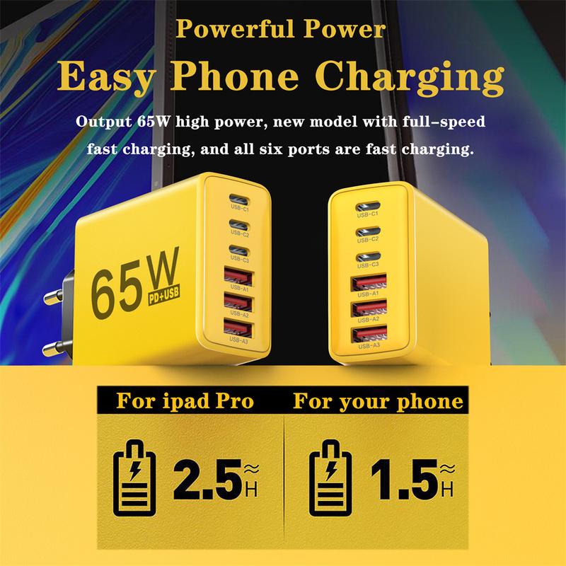 65W Multi Ports USB Type C Charger Fast Charging Phone Wall Adapter For iPhone Samsung Xiaomi EU/US/UK Plug Quick Charge Charger