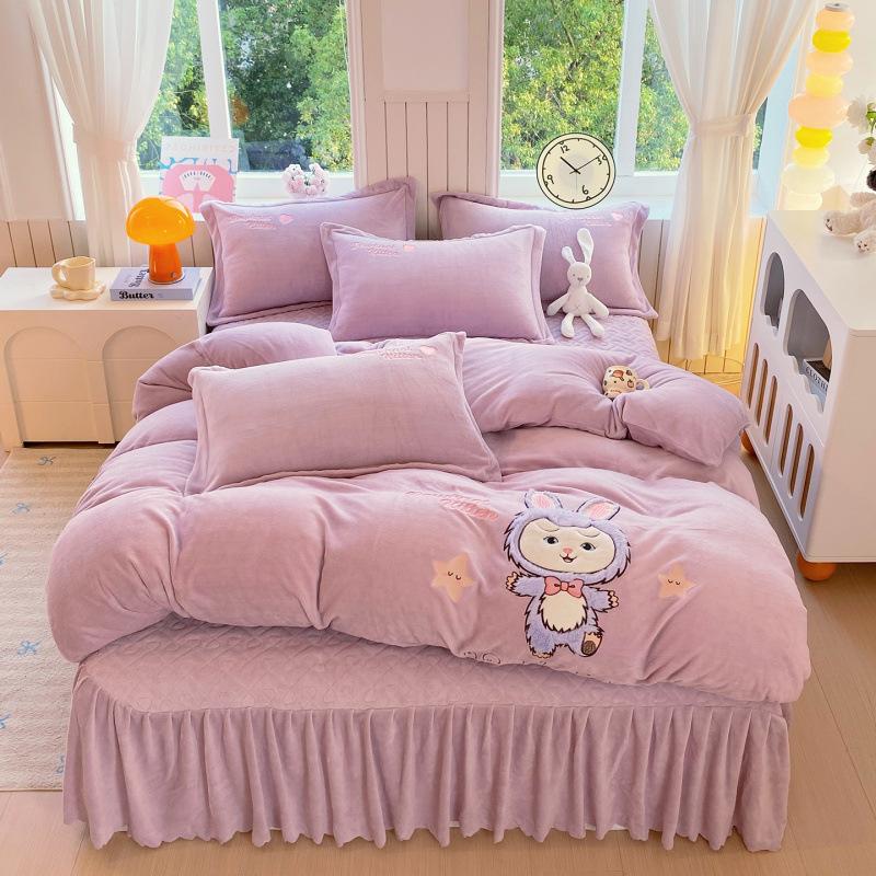 

Thickened Milk Fleece Sticker Embroidered Bed Cover Four-Piece Set - Fashion Rabbit 2.0 cover 4pc - quilt cover 200 * 230