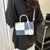 Women'S Commuter Tote Bag Pu Leather Fashion Plaid Patchwork Single-Shoulder Crossbody Bag