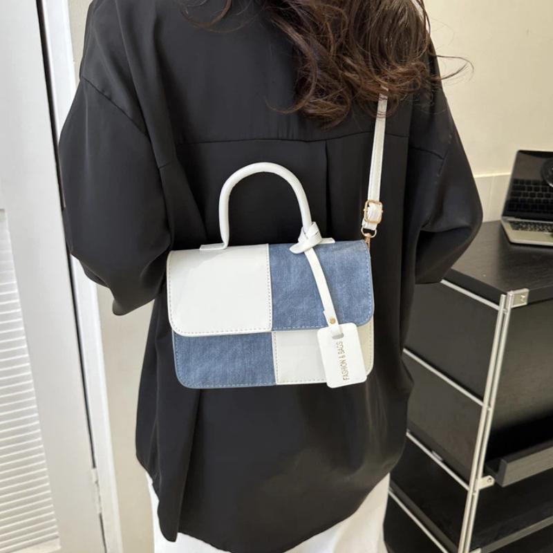 Women'S Commuter Tote Bag Pu Leather Fashion Plaid Patchwork Single-Shoulder Crossbody Bag